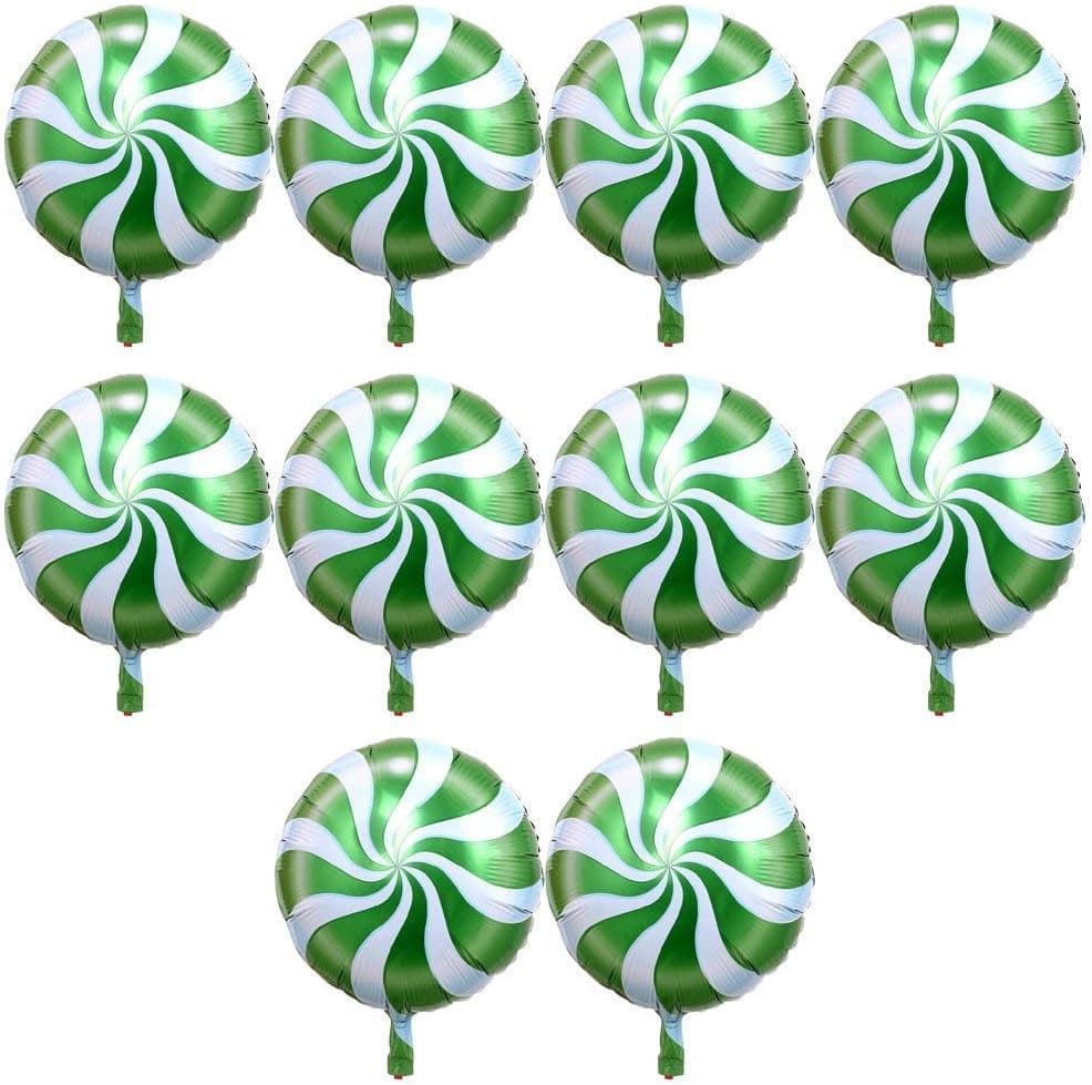 10pcs Foil Helium Balloon Swirl Lollipop Hand Held Balloon Aluminium Party Balloon for Birthday Party Decor,18inch - Green