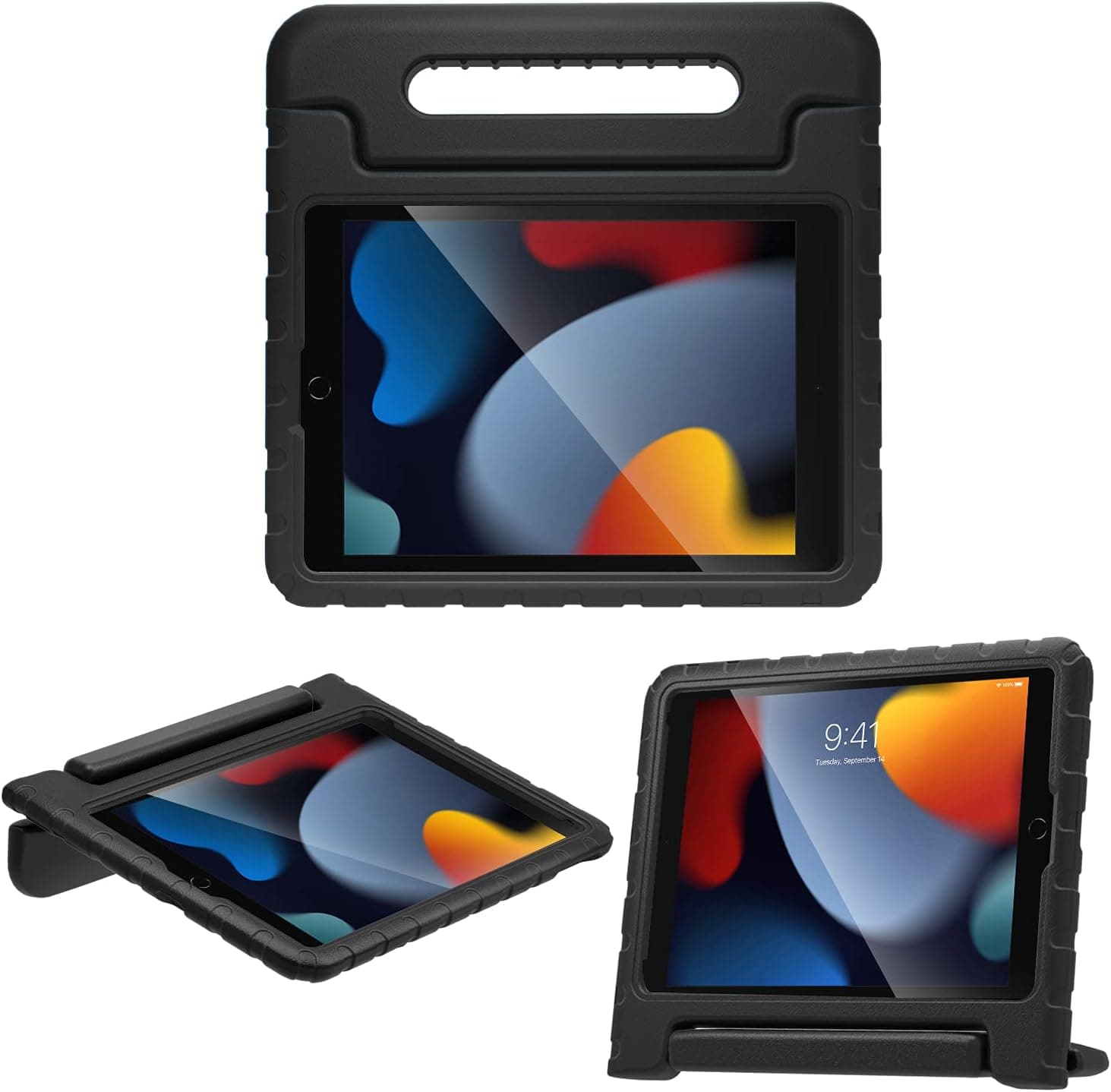 MoKo Case Fit New iPad 9th Generation 10.2" 2021/iPad 8th/7th Gen 10.2"/iPad Air (3rd Gen) 10.5" 2019/iPad Pro 10.5 2017, Kids Friendly EVA Shock Proof Handle Protective Stand Cover Case, Black
