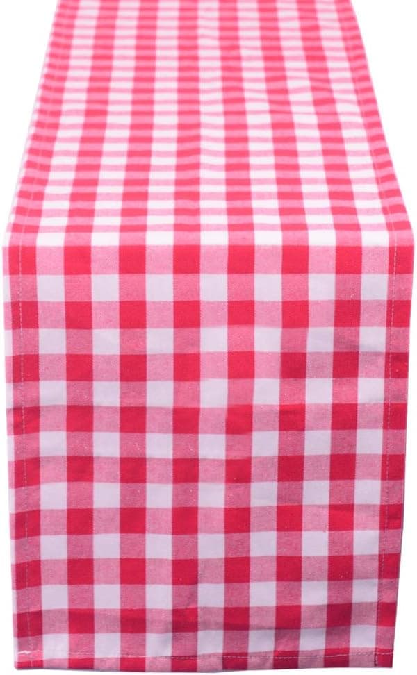 LGHome Red and White Buffalo Check Table Runner 12x108inch Plaid Pattern Cotton Table Linens for Christmas/Thanksgiving/New Year Eve Decoration, Pack of 5