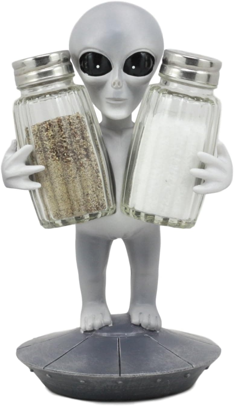 Ebros Gift Extra Terrestrial Alien UFO Outer Space Colony Salt Pepper Shaker Holder Figurine Stand For Kitchen Hosting Cook Hobbyist