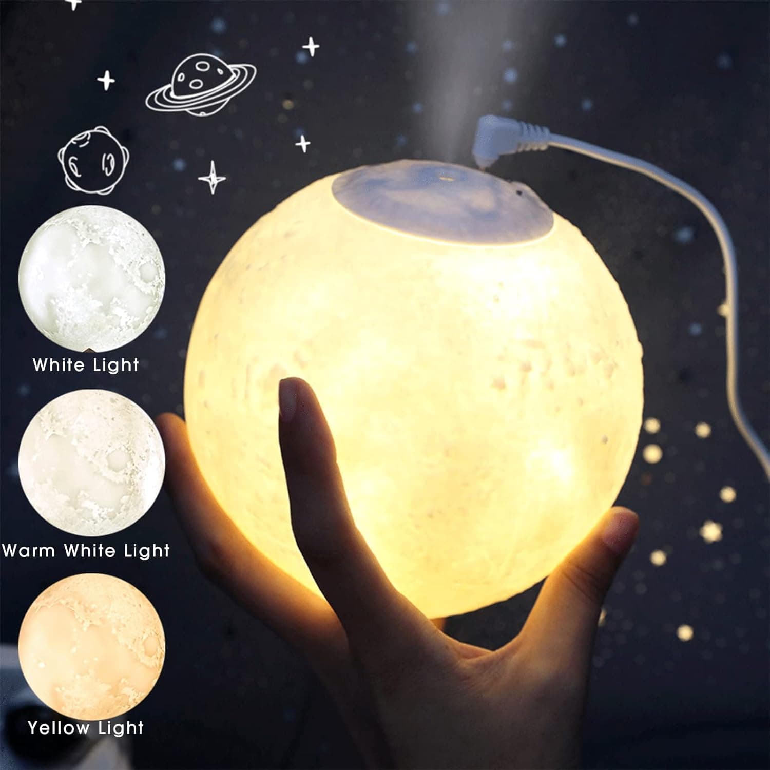 N\A Moon Lamp for Home Bedroom Office,3 Color Adjustable Night Light Fan Aroma Diffuser for Kids Bedroom, Personal Desk Humidifier