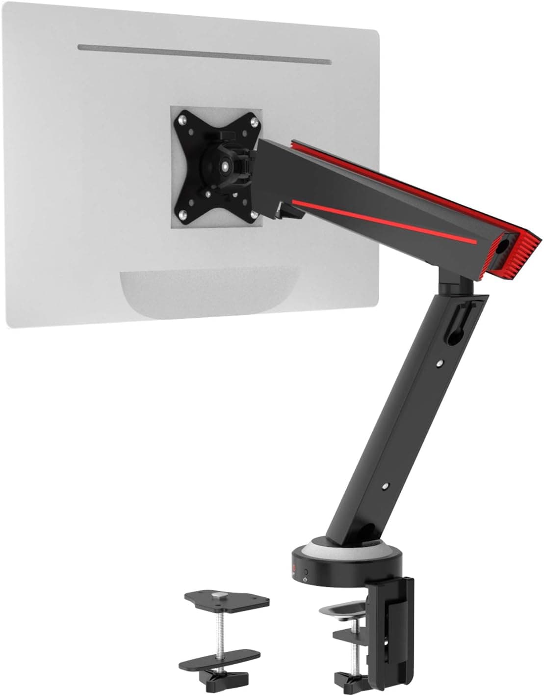 WALI Single Gaming Monitor Mount Stand, Single Arm, Mechanical Spring Assisted, Fully Adjustable, Fit One Screen 17 to 32 inch, 17.6 lbs (GAMU001), Red Black