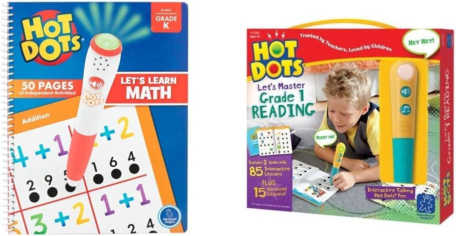 Educational Insights Hot Dots Let's Learn Kindergarten Math: Amazon Exclusive Kindergarten Math Workbook, Ages 5+ & Hot Dots Let's Master Grade 1 Reading with Talking Pen