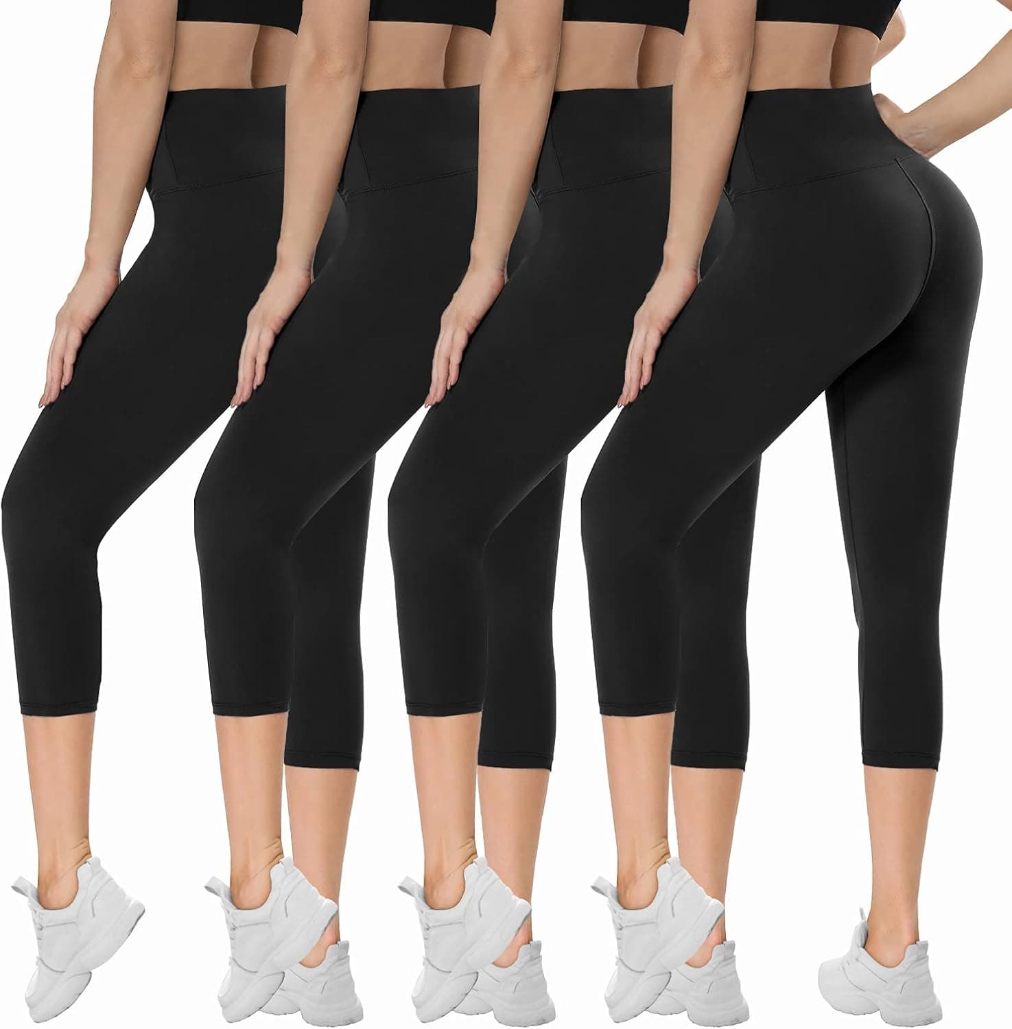 4 Packs Capri Leggings for Women Tummy Control High Waisted Plus Size Butt Lift for Workout Yoga Running