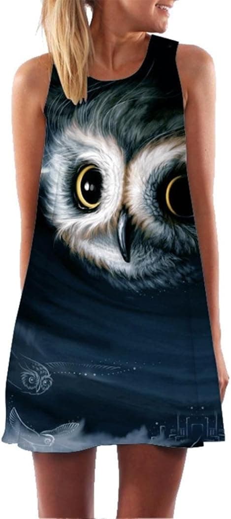 Fanteecy Women's Summer Plus Size Boho Sleeveless Tank Dress Floral Printed Tunic Casual Beach O-Neck Short Mini Dress