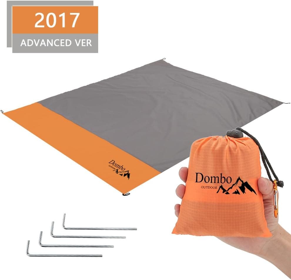 Sand Proof Compact Beach / Picnic Blanket - 55'' x 70'' Lightweight Waterproof Mat for Camping Travel Hiking, Machine Washable & Quick Dry, Pocket blanket + Tent Stakes + Portable Bag, Large