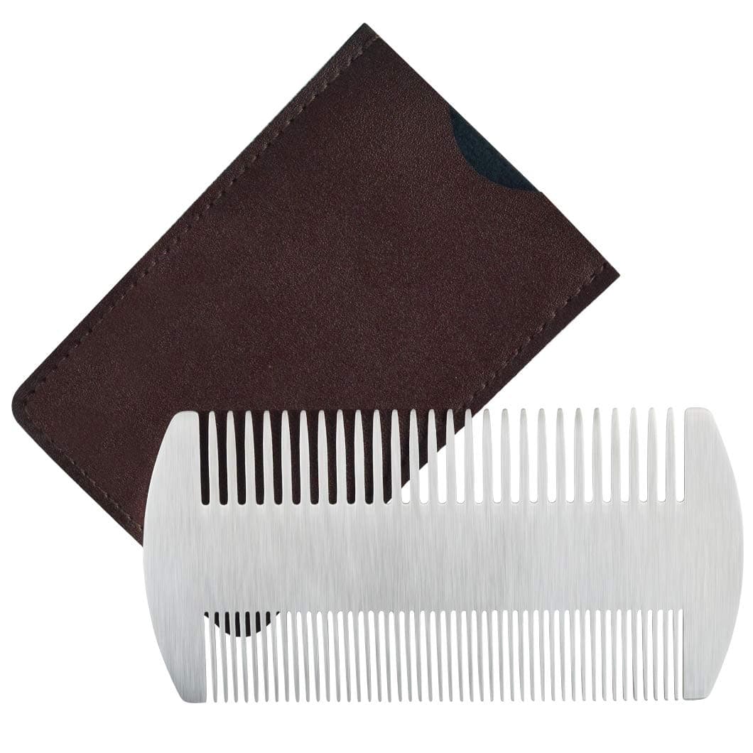 Poualss Dual Action Fine Stainless Steel Pocket Hair Comb Beard Mustache Comb for Man