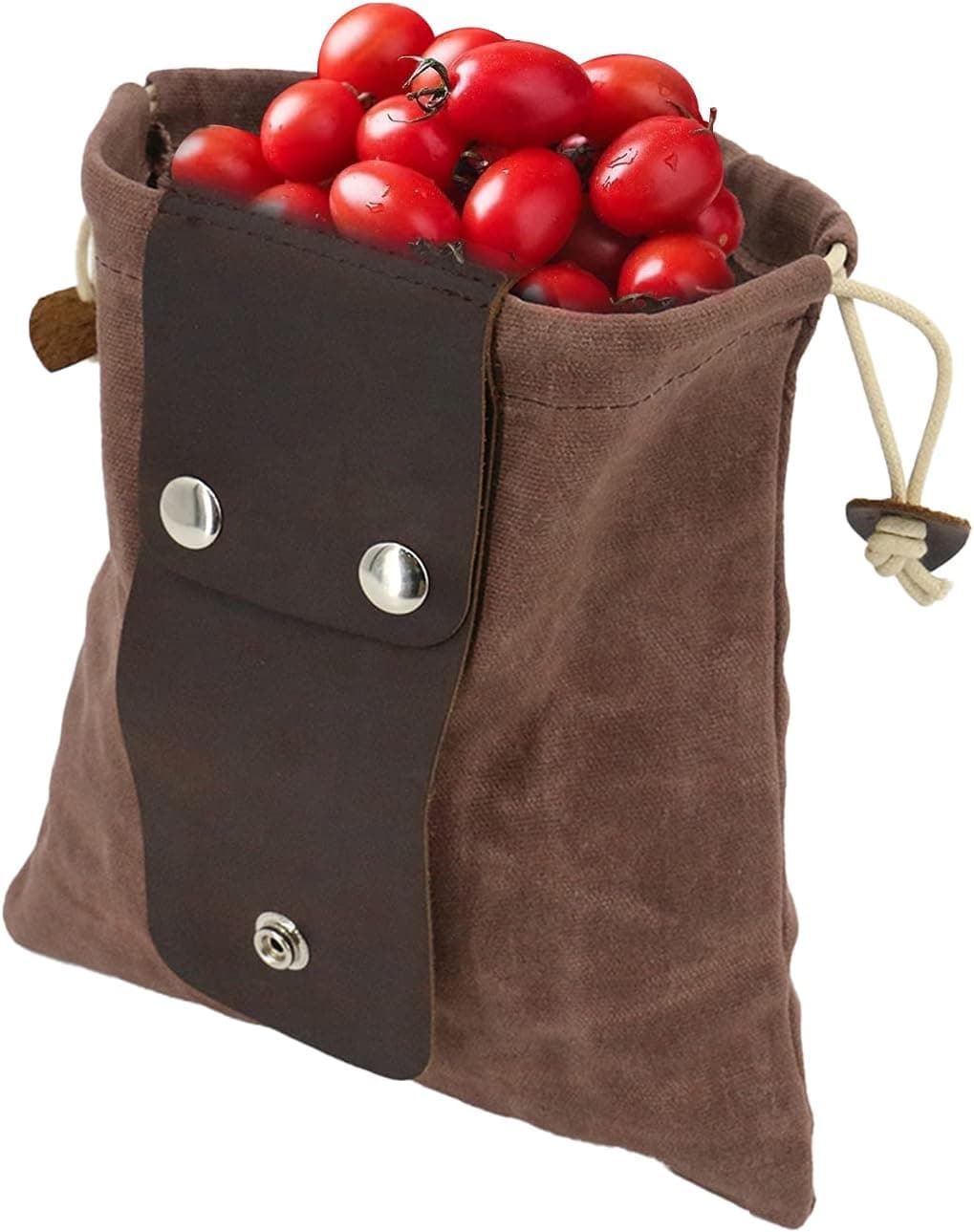 Erfo Foraging Bag, Collapsible Waxed Canvas Foraging Pouch, Outdoor Multi-Purpose Leather Bushcraft Belt Bags for Travel, Camping, Hunting, Hiking and Fruit Packing, Brown