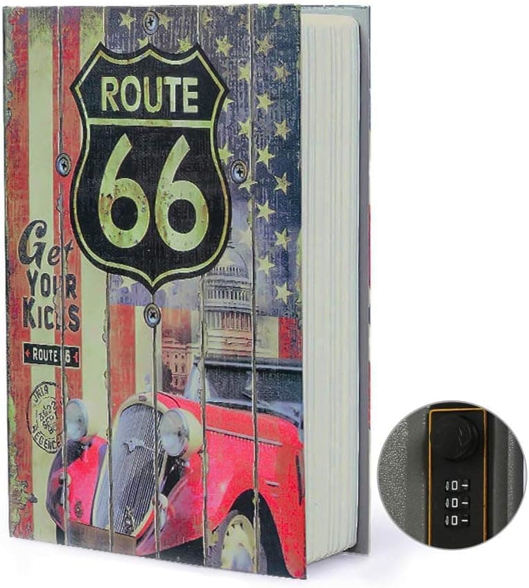 Diversion Book Safe Storage Box, Dictionary Secret Safe Can with Security Combination Lock/Key, Diversion Book Hidden Safe (66 Route,Combination)