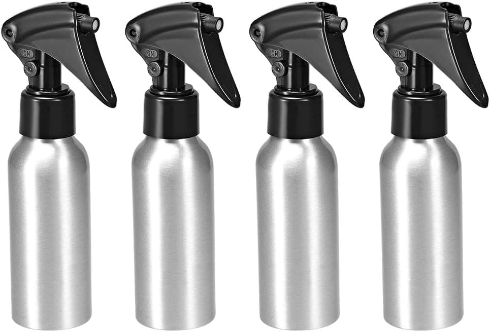uxcell 4pcs 4oz/120ml Aluminium Spray Bottle with Fine Mist Sprayer, Empty Refillable Container Travel Bottle for Kitchen Bathroom or Plants Water Sprayer