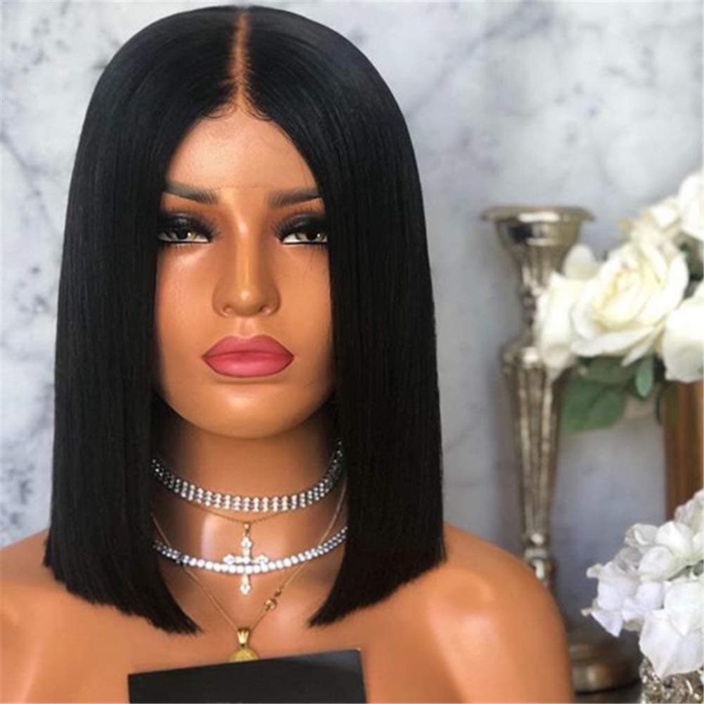 13x6 Deep Part Short Bob Lace Front Wigs Human Hair Pre Plucked Full End 150% Density Brazilian Straight Bob Wigs Bleached Knots 10Inch