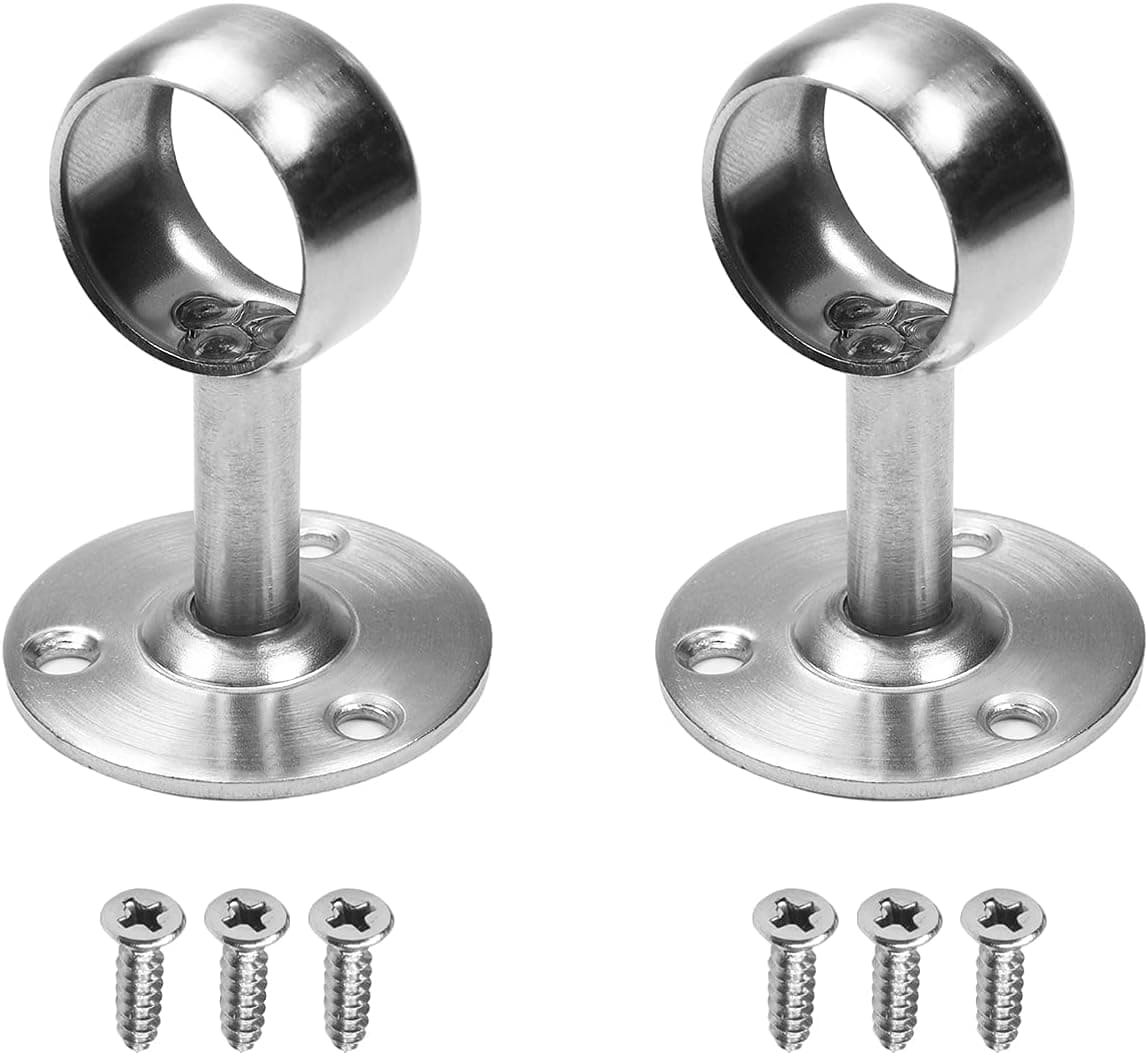 Yinpecly 304 Stainless Steel Wardrobe Pipe Bracket Wall Mount Hanging Rail Rod Support Socket for Towel Bar, Silver Tone 2Pcs