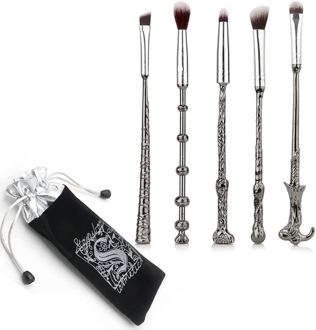 ECHON Wizard Wand Brushes Eye Shadow Brushes Magic Makeup Brush for Foundation Blending Blush Concealer Eyebrow Lip Brush 5 Pcs Potter Makeup Brushes Set for Fans