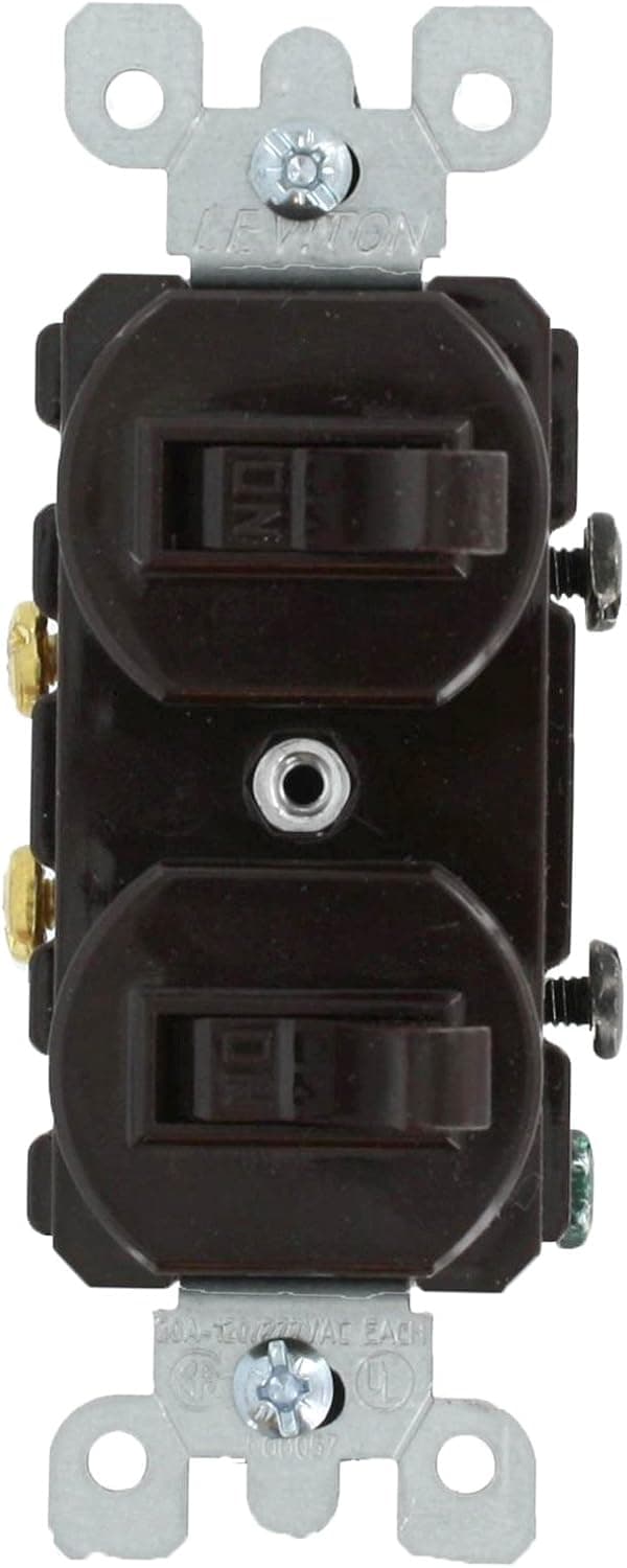 Leviton 5334 20 Amp, 120/277 Volt, Duplex Style Single-Pole / Single-Pole AC Combination Switch, Commercial Grade, Brown