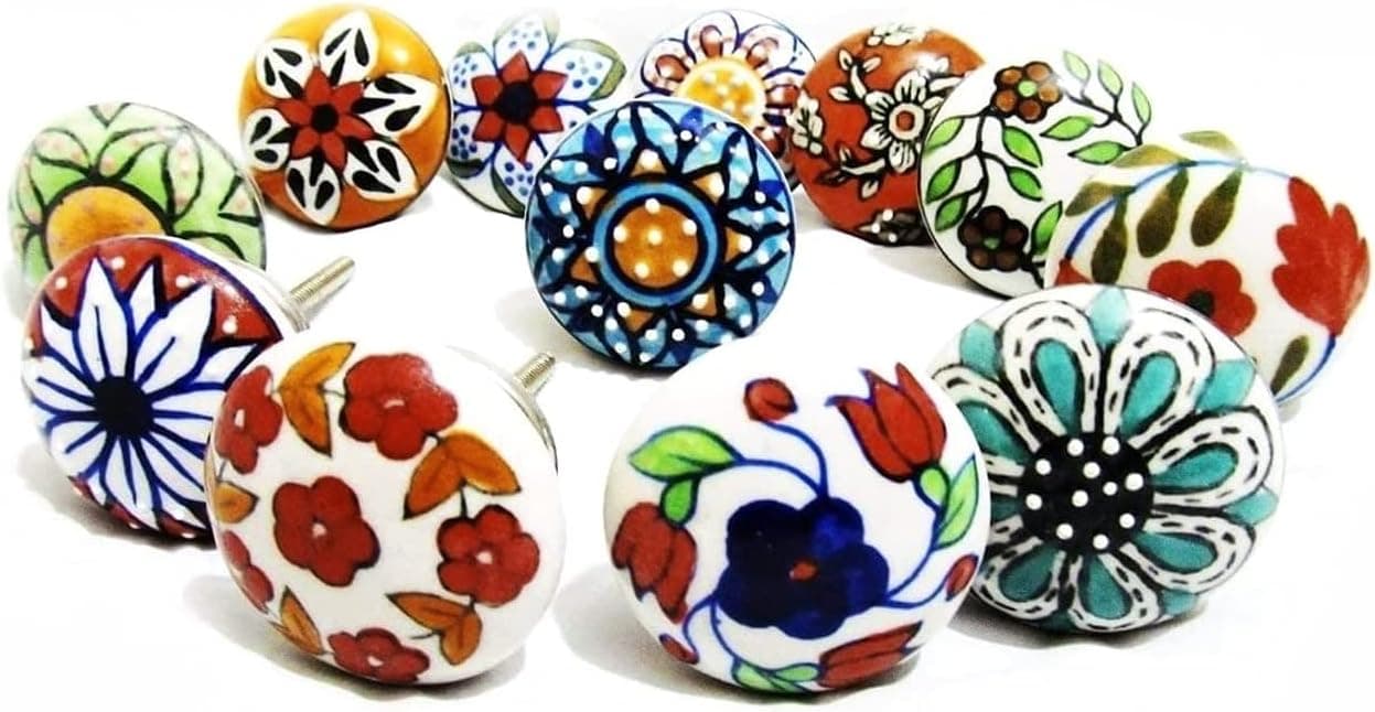 Royal Kraft Vintage Hand Painted Ceramic Pull Knobs for Kitchen Cabinet, Door & Drawer, Wardrobe, Cupboard (Set of 10) Sknob001