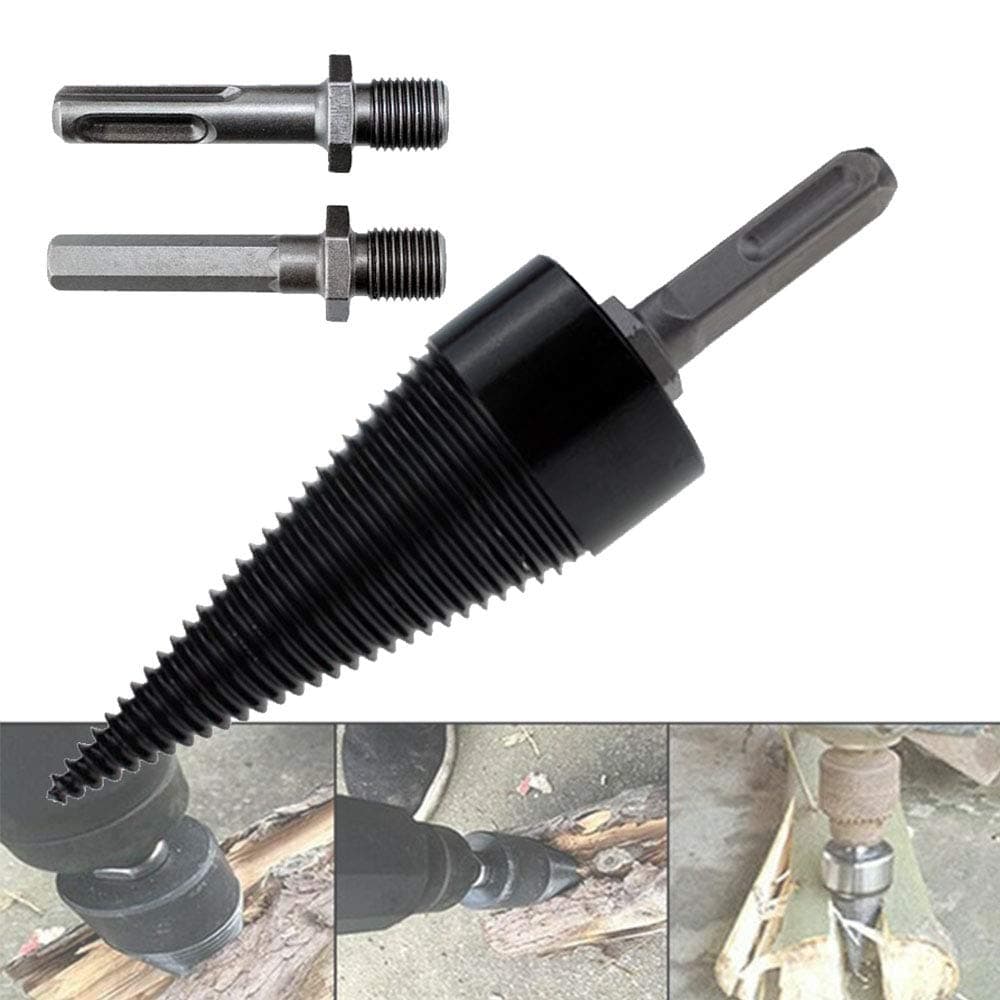 HOMEOZOID Firewood Log Splitter Drill Bit, 4PCS Removable Wood Splitter Screw with Round + Hex + Square Shank, Kindling Firewood Splitter for Household Electric Drill