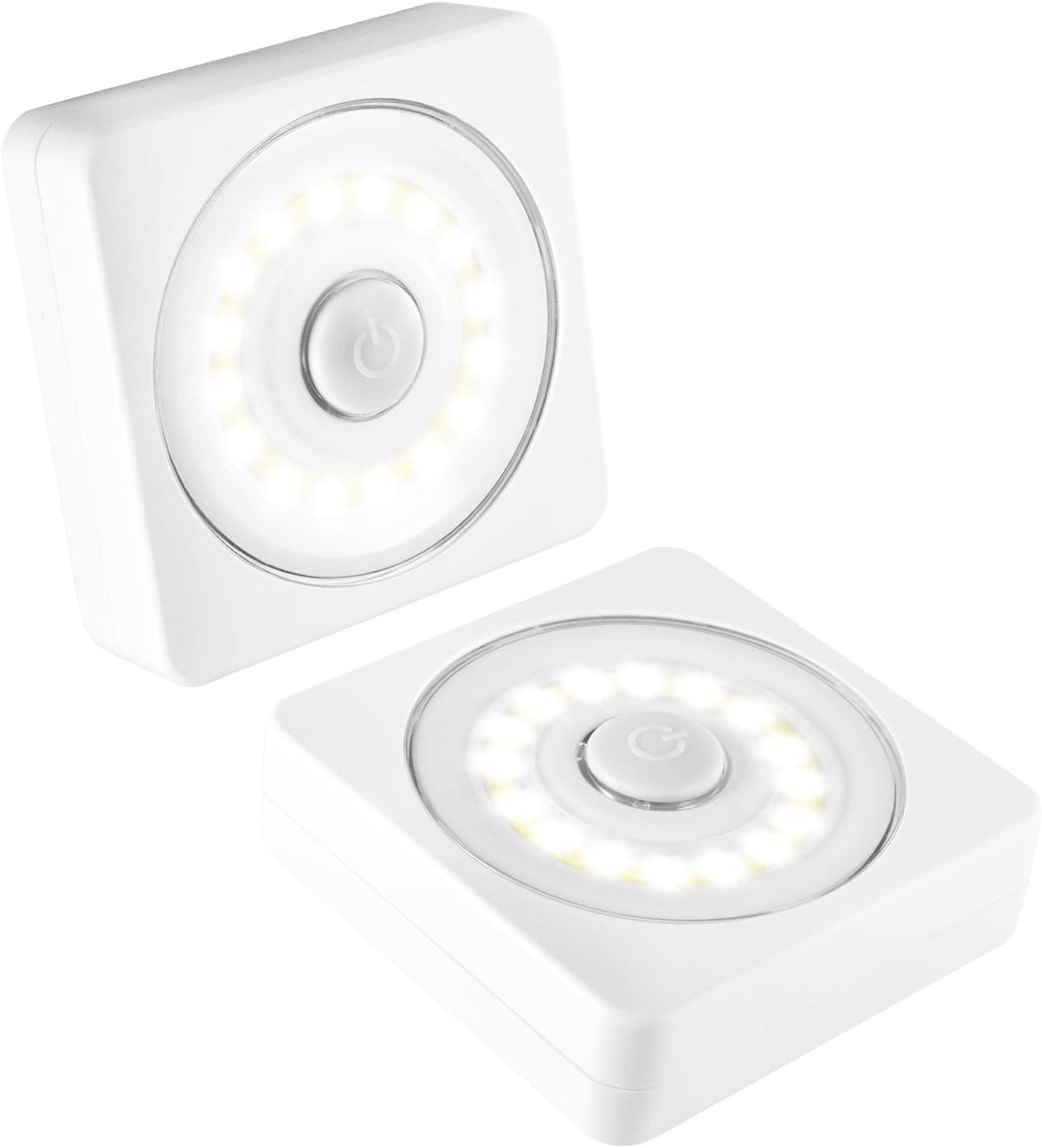 Tap Lights COB LED Stick On Push Lights with Magnetic Mount and Hook, Battery Powered Puck Lights for Closets, Cabinets, Counters (2-Pack)