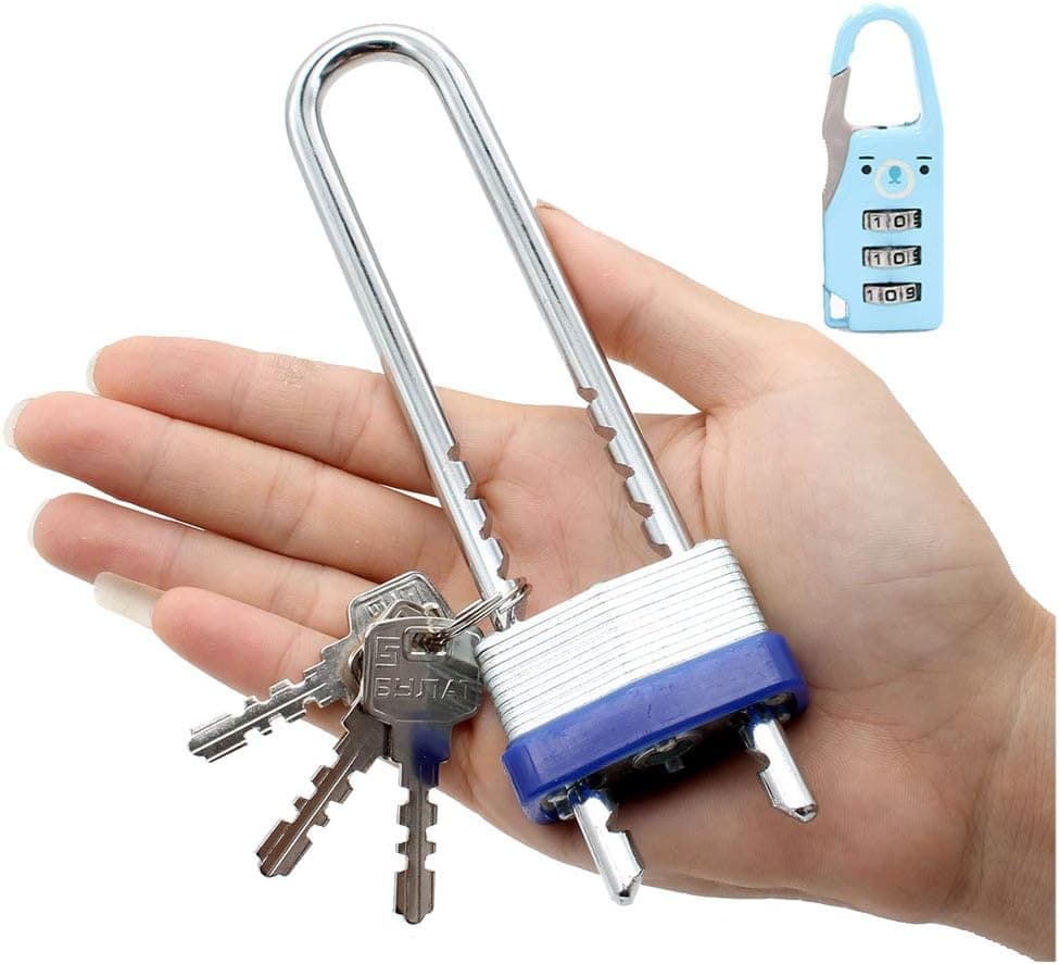 Long Shackle Padlocks with Laminated Steel Warded Lock,Waterproof Padlock,Keyed Padlocks,door lock,Cabinet lock 1-3/4 in. Wide Long beam padlock