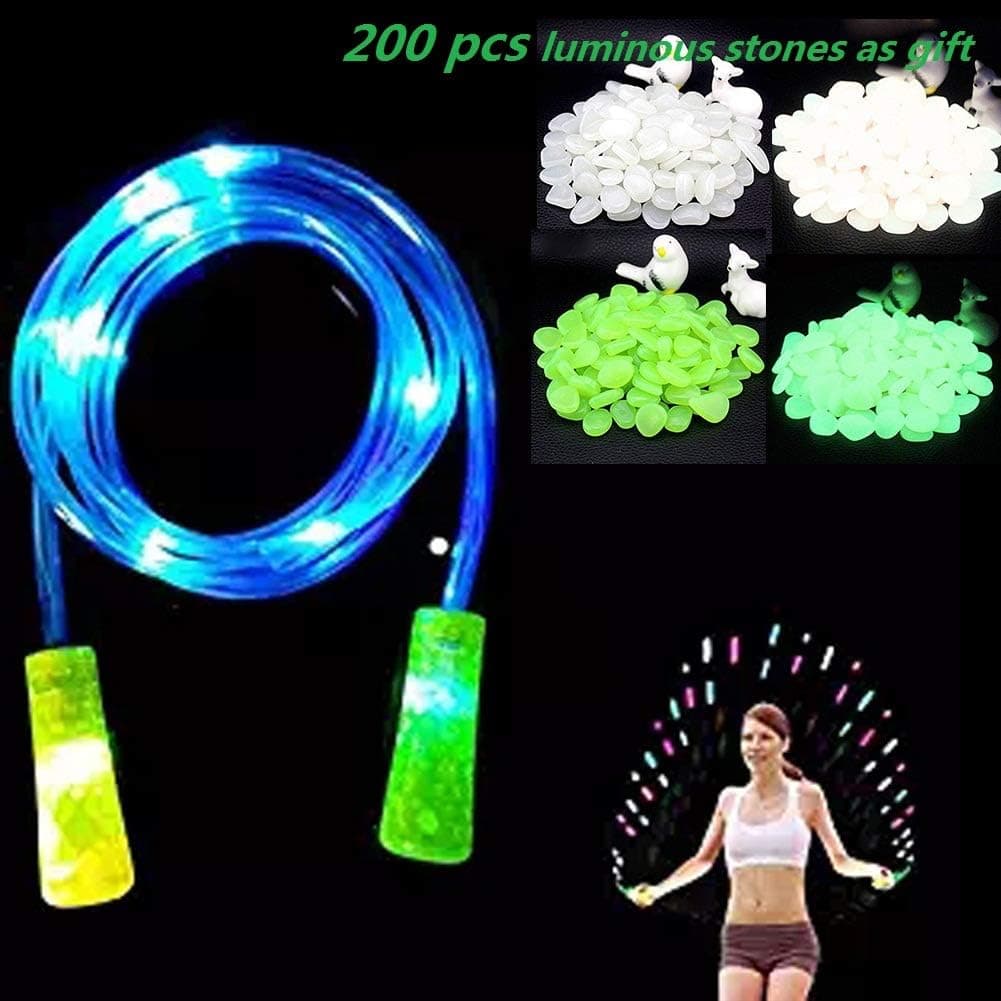 Babyrise Light Up LED Jump Rope Colorful Glow Skipping Rope Fun Light Toy for Kids Adults (Blue)