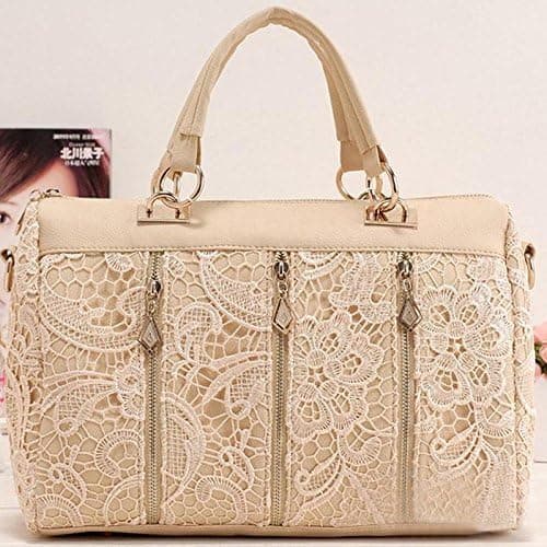 Fashion Women Girls Lady Lace Leather Satchel Tote Hobo Handbag Shoulder Bag SG2305 Apricot