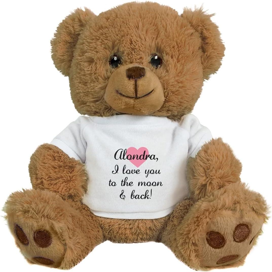 FunnyShirts.org Alondra, I Love You to The Moon and Back: 10 Inch Teddy Bear Stuffed Animal