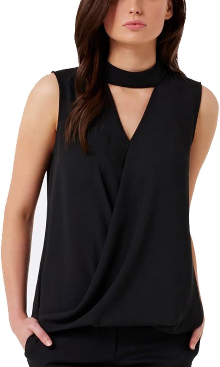 Blooming Jelly Women's Elegant Off Shoulder Sleeveless Keyhole V Neck Pleated Causal Shirt Top Blouse Chiffon