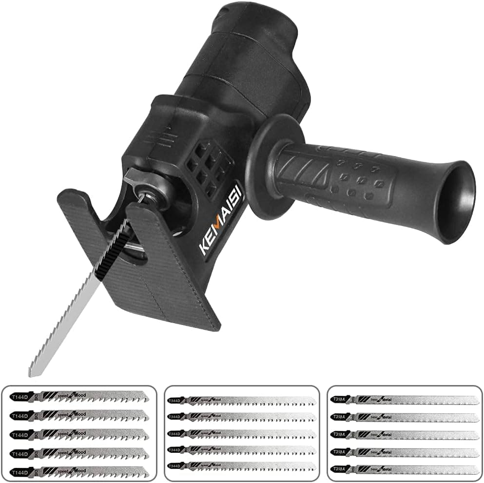 KEMAISI Upgrade saw attachment for drill,Reciprocating Saw attachment for cordless drill with 15pcs blades,Saw Drill Attachment, Jig Saw Attachment,Drill Saw Attachment for metal cutting wood cutting