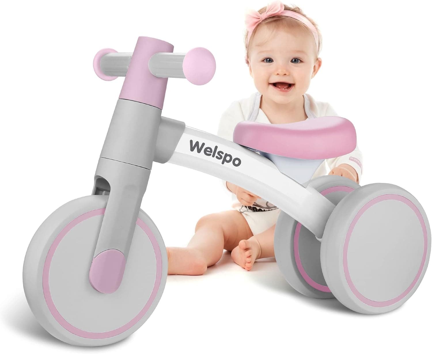 welspo Baby Balance Bikes for 1 Year Old Boys Girls 12-36 Months Kids Cute Toddler First Bicycle Infant Walker Children No Pedal 3 Wheels Mini Bike Riding Toys Best Birthday Gift (Pink)
