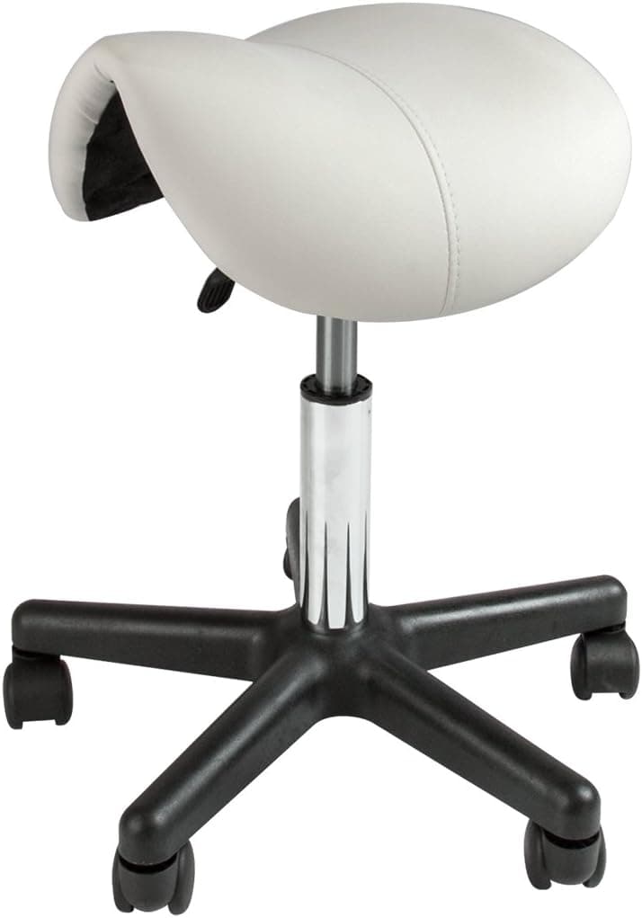 Apontus PU Leather Saddle Salon Stool (Wide White)