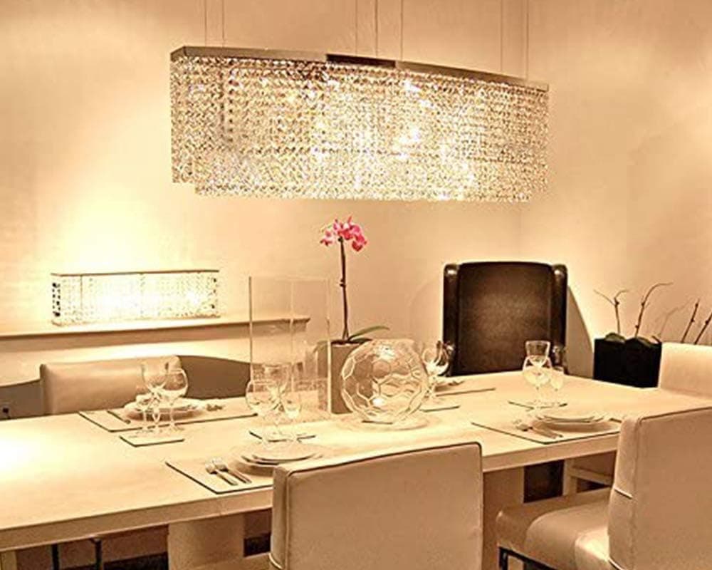 Moooni Rectangle Crystal Chandelier Modern Rectangular Pendant Ligh Fixture Oval Chandeliers for Kitchen Island Dining Room Polished Chrome Finish L47.3" x W8" x H15.8"