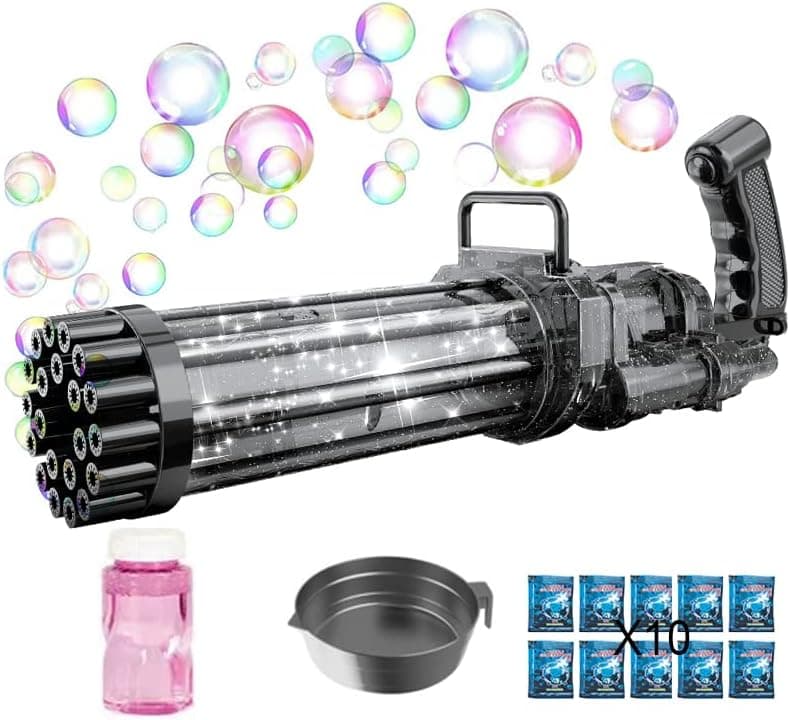 Mangold Upgraded Large Automatic Bubble Machine with Light Bubble Guns Automatic Bubble Gun Toy 21-Holes Huge Amount Bubble Maker for Boys and Girls(Upgraded Large Black)