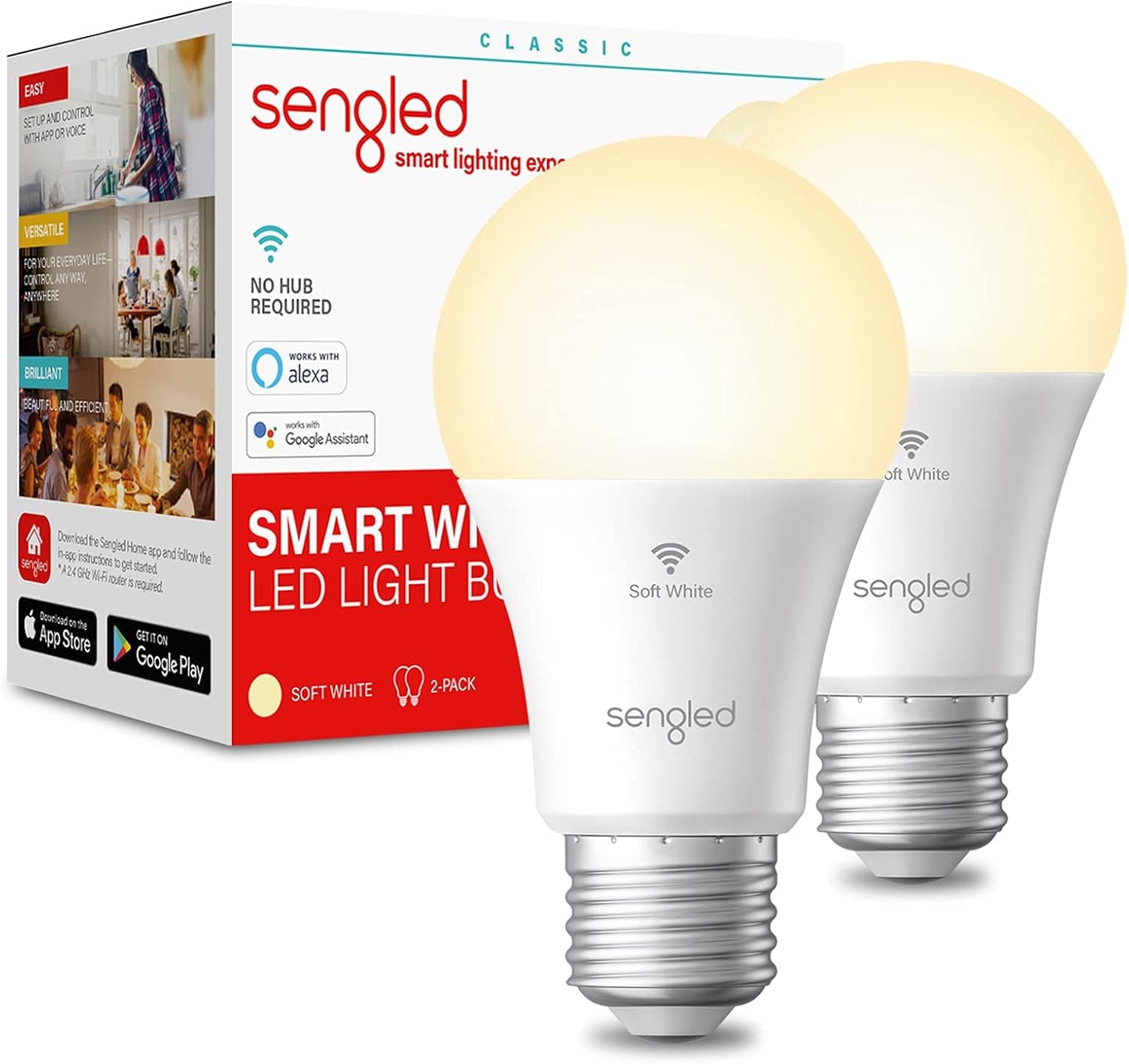Sengled Smart Light Bulbs, WiFi Light Bulbs, Alexa Light Bulb, Smart Bulbs that Work with Alexa & Google Assistant, A19 Soft White (2700K) No Hub Required, 800LM 60W Equivalent High CRI>90, 2 Pack