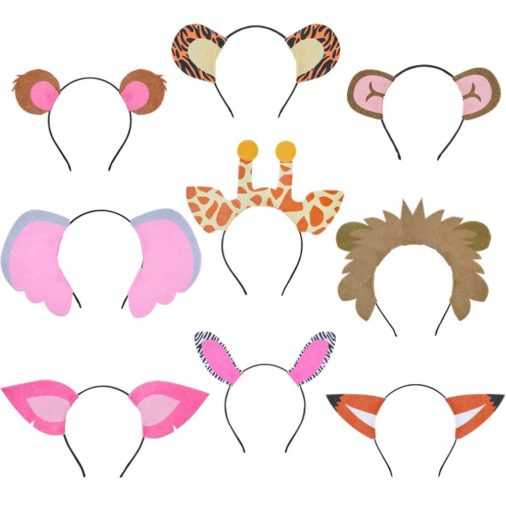 FIOBEE Animal Ear Headband for Kids, Animals Hairbands Cartoon Headbands Cosplay Hair Hoop for Birthday Party Favors Costume Pack of 9