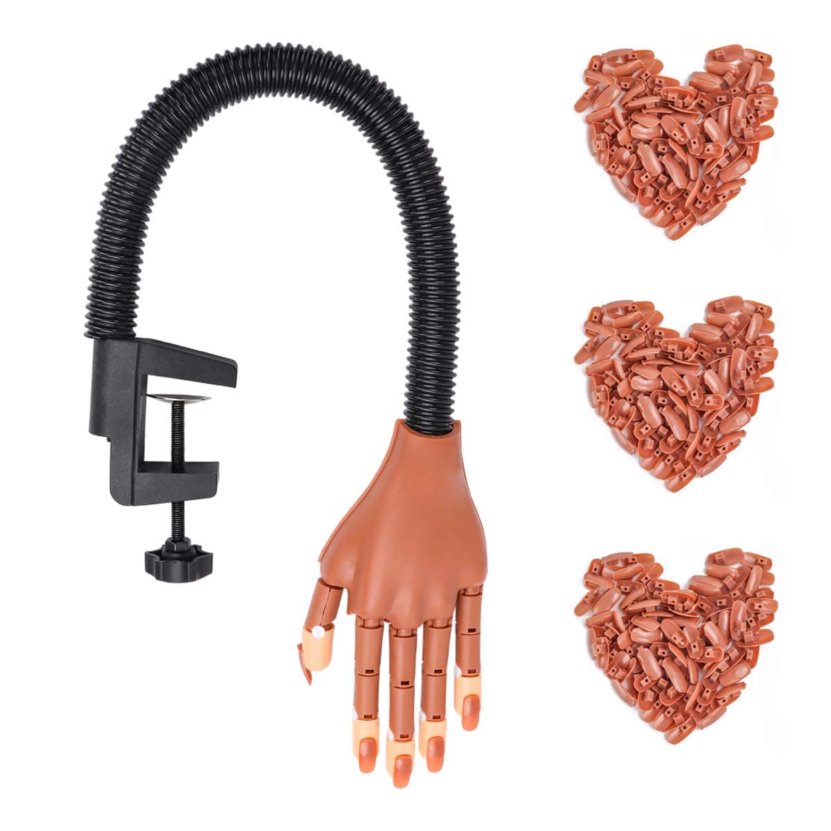 Nail Training Hand for Acrylic Nails, Fake Hand for Nail Practice,Flexible Adjustable Maniquin Hand with 300pcs Nail Refilled Tips for DIY Nail Manicure Supplies Kit