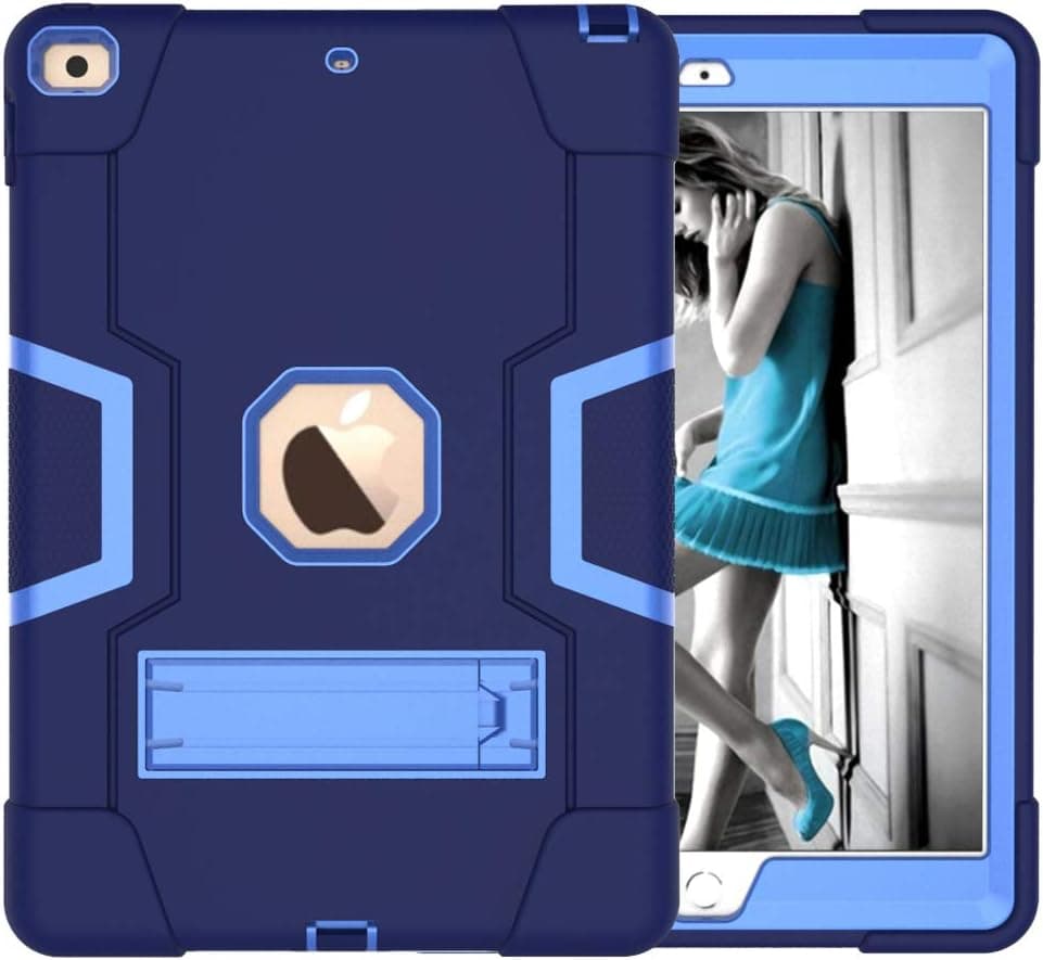 Case for iPad 10.2 9th/8th/7th Generation 2021/2020/2019, 360° Shockproof Anti-Scratch Cover/PC + Silicone 3-In-1/Heavy Duty Tough Aromr/Kickstand for iPad 10.2 Inch-Blue/Blue