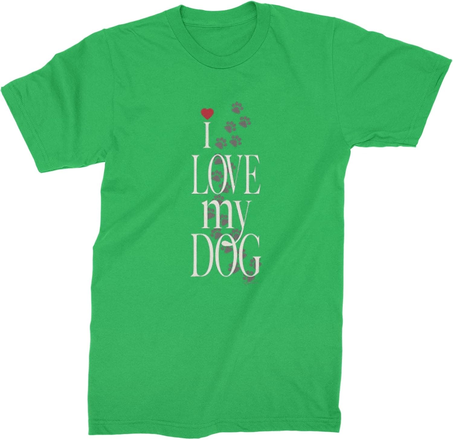 Mens Pawprints I Love My Dog T-Shirt Large Kelly Green