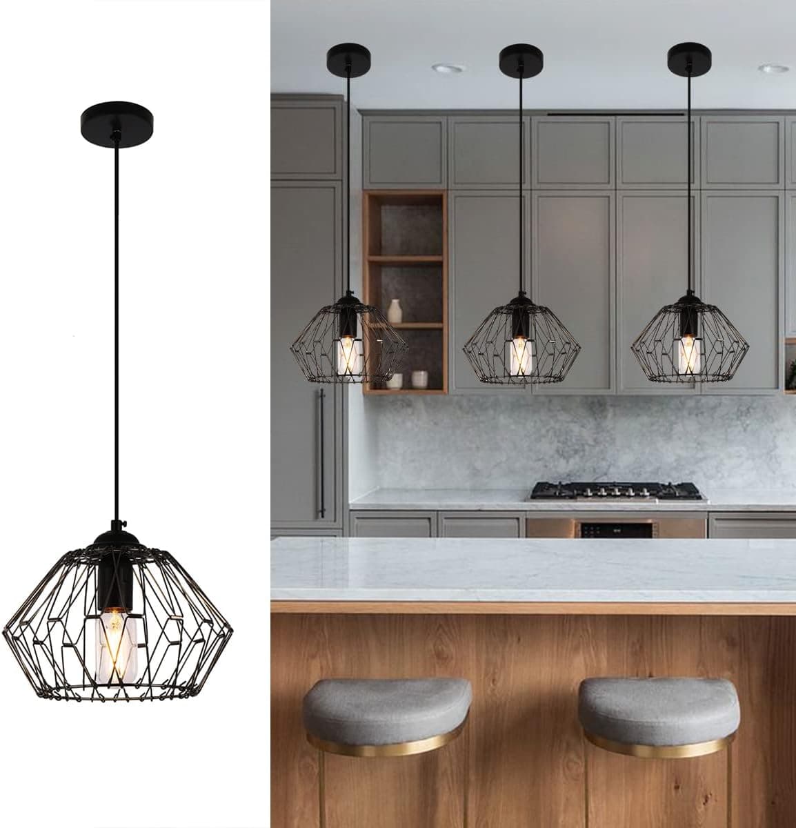 Pasearo Pendant Light Fixtures Black Farmhouse Hanging Mini Industrial Ceiling Lamp for Kitchen Island Dining Room Over Sink Hallway Bedroom (Black Deformable)
