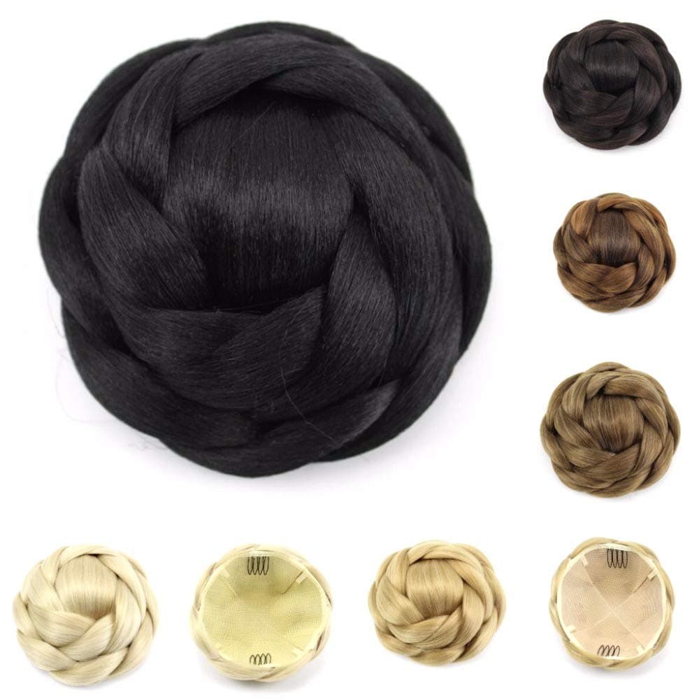 Synthetic Scrunchie Hair Chignon Bun Donut Straight Updo Braided Hairpieces Clip in Hair Large Size Bun Party Wedding Cosplay Extensions (#Dark Ash Blonde)