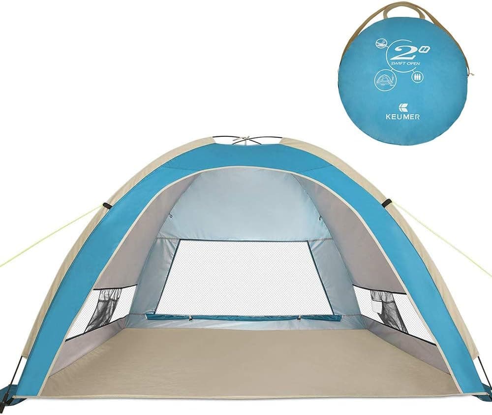 G4Free Large Pop Up Beach Tent Automatic Sun Shelter Cabana Easy Set Up Light Weight Camping Fishing Tents 3-4 Person Anti-UV Portable Sunshade for Family Adults