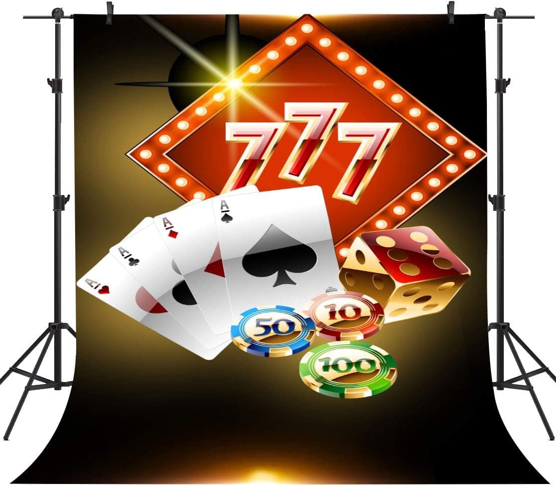 PHMOJEN Casino Theme Party Photography Backdrop Poker Dice Chip 777 Background Vinyl 5x7ft Photo Studio Props HXPH128