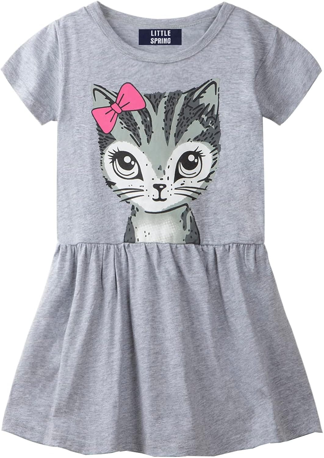 LittleSpring Little Girls Swing Dress Cute Cat Pattern Casual A-Line