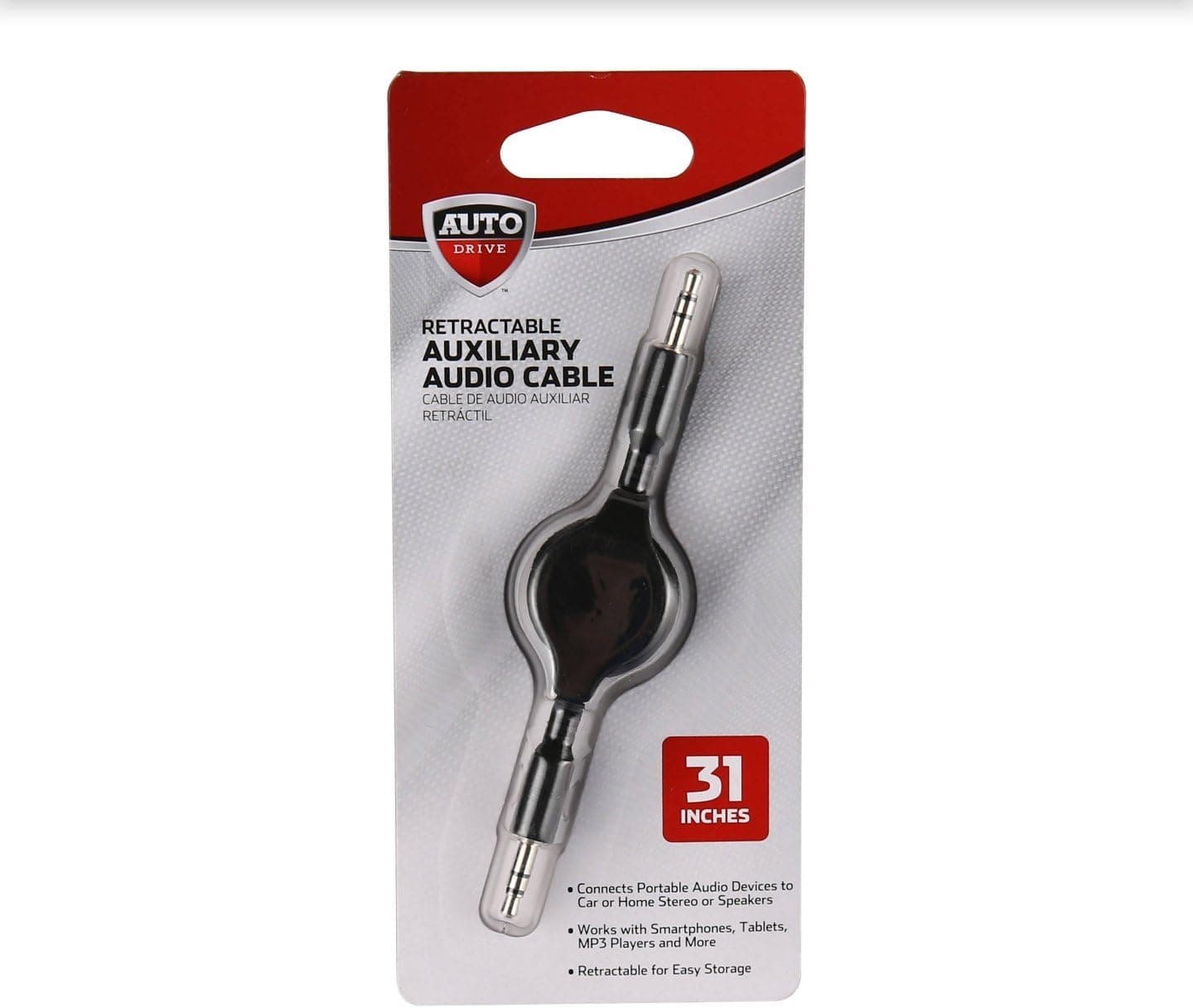 Auto Drive Auxiliary Cable - Retractable Car Stereo Phone Cable - 31.5" (80cm)