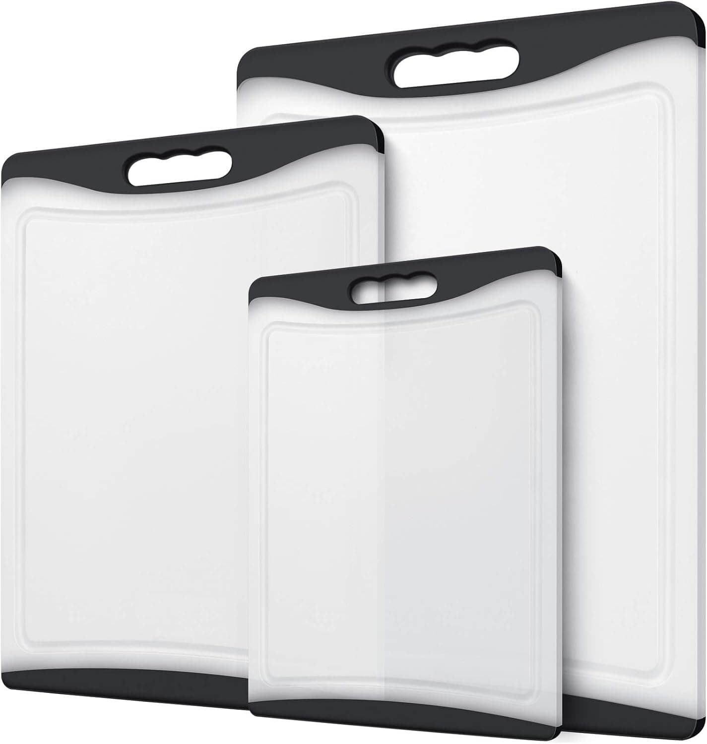 Large Cutting Board, Set of 3 Plastic Cutting Board for Kitchen Dishwashe Chopping Board with Juice Grooves Kitchen Cutting Board with Easy Grip Handle, Clear, Kikcoin