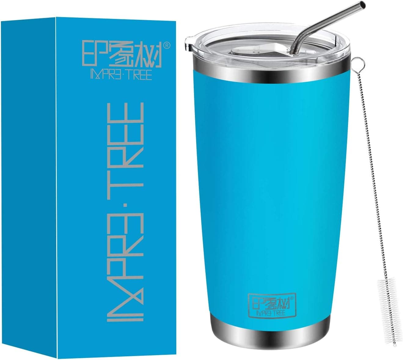IMPR3·TREE 20 oz Tumblers, Double Wall 18/8 Stainless Steel, Travel Mug, Vacuum Insulated Coffee Tumbler Cup with Lid & Straw, Tahoe Blue