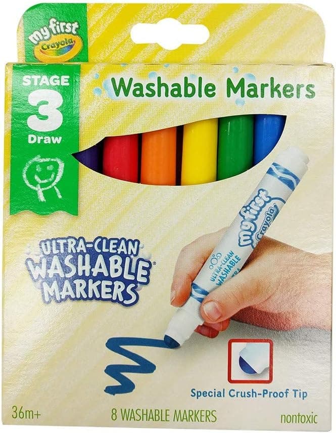 Crayola My First Ultra-Clean Washable Markers, 8 Classic Crayola Colors Non-Toxic Art Tools for Toddlers & Preschoolers 2 & Up, Crush Proof Tip Made for Little Hands, Worry-Free Fun