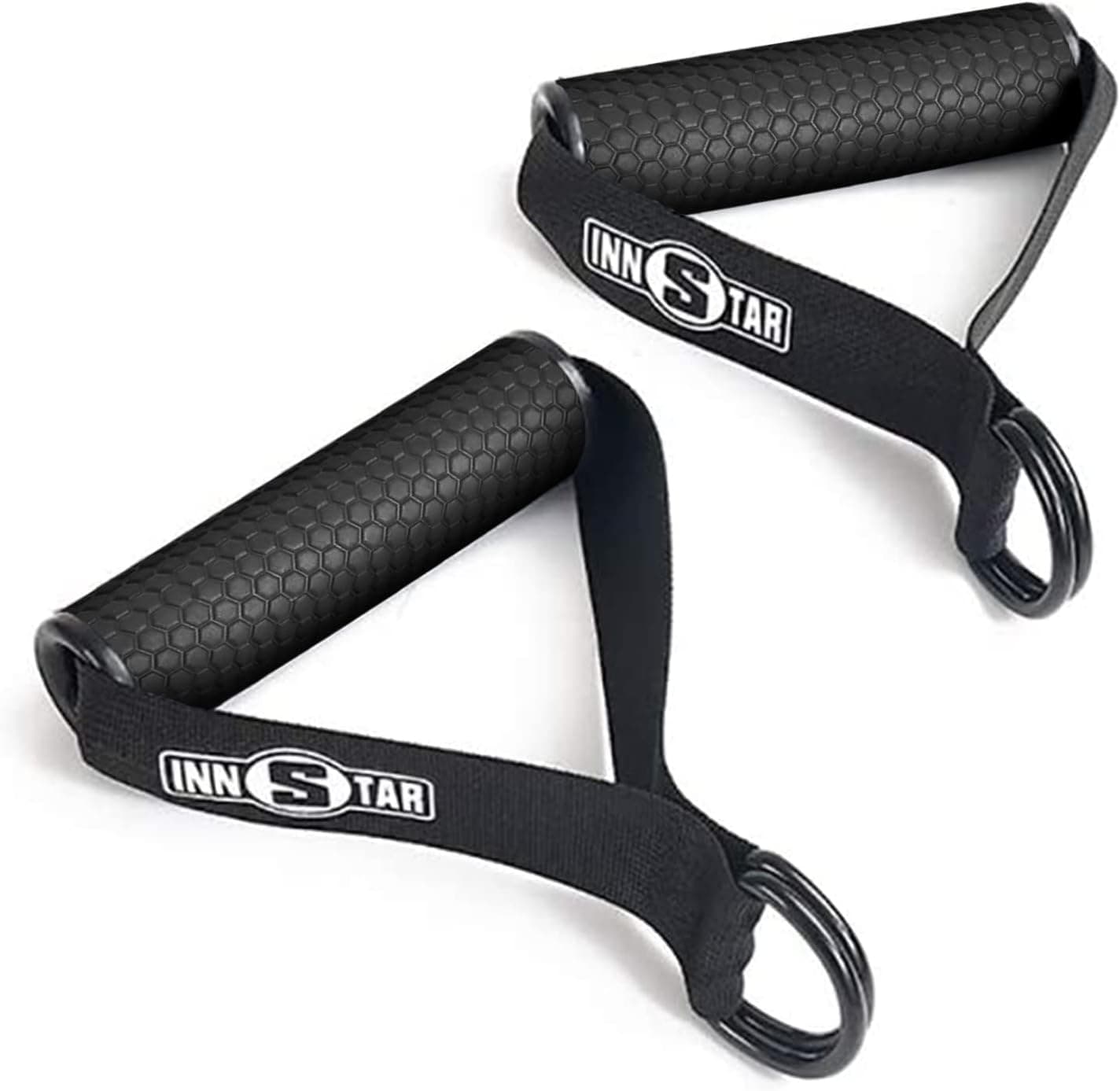 INNSTAR Upgraded Heavy Duty Exercise Handles, Cable Machine Attachments Resistance Bands Handles with Solid ABS Core Grips Fitness Strap Stirrup Handle Cable Attachment Silicon Grip (Set of 2)