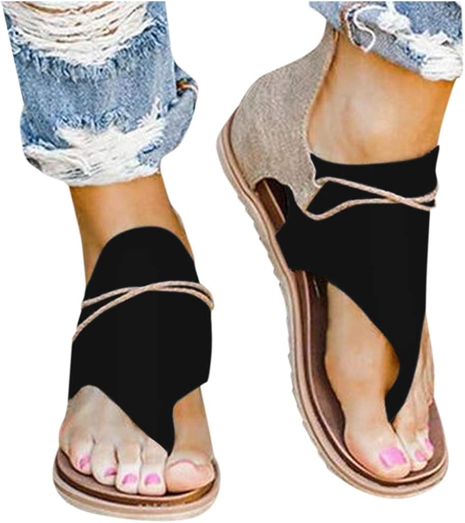 Kanzd Sandals for Women Retro Boho Summer Clip-Toe Shoes Zipper Comfy Sandals Flats Casual Flip Flops Beach Sandals