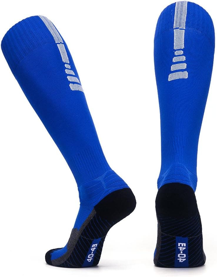 Pelisy Performance Mens Soccer Socks, Over The Calf Compression Athletic Socks for Running & Training, Blue X-Large