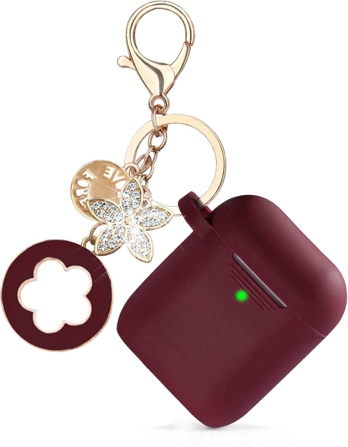 Bling AirPods 2nd Generation Case, VISOOM Cute Airpod Case 1st Generation with Keychain for Apple Airpod Case Cute Glitter Air Pod Case iPod Case Cover Women/Girls Silicone AirPods 2 Case(Burgundy)
