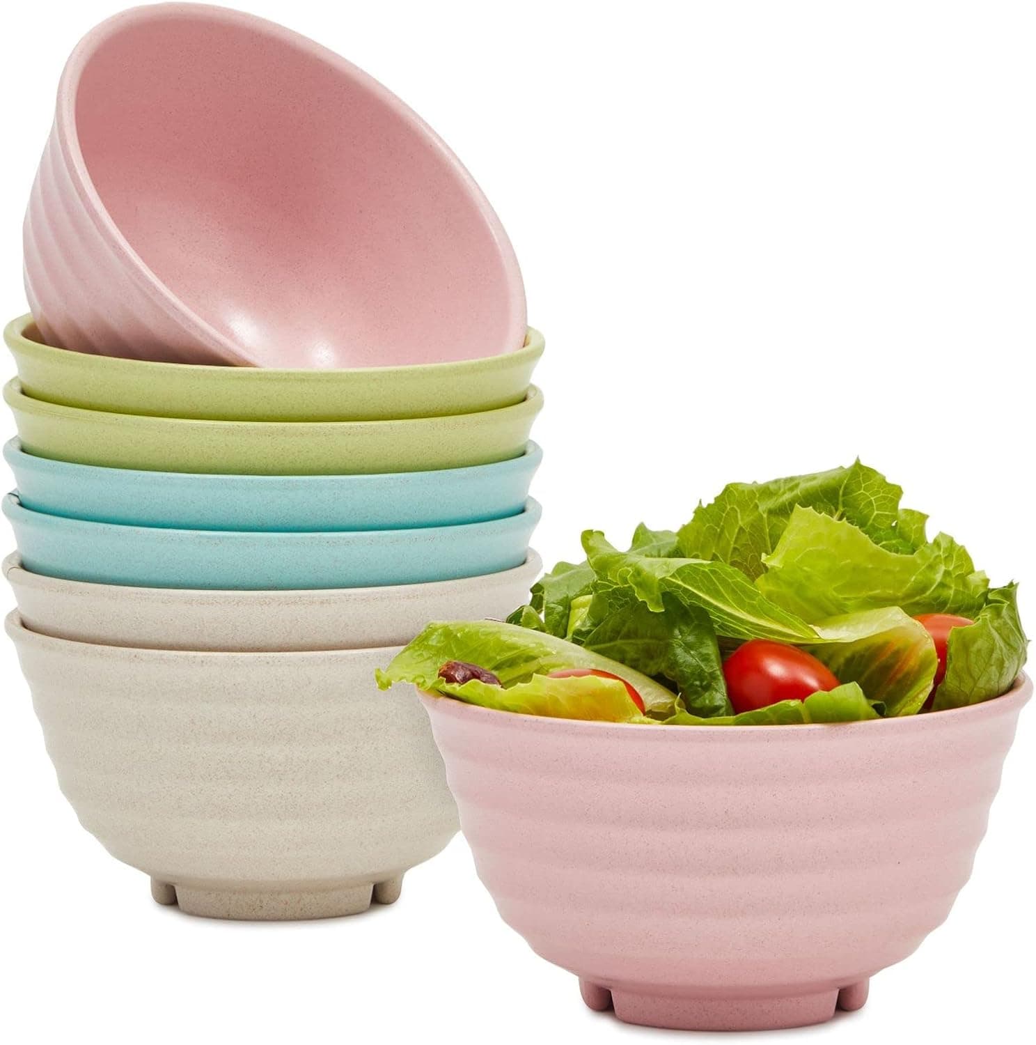 Wheat Straw Bowls, Unbreakable Dinnerware Set for Cereal (4 Colors, 16 oz, 8 Pack)